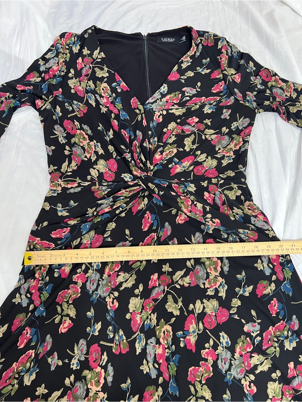 Ralph Lauren Black Floral Long Sleeve Handkerchief Hem Dress - Picture 10 of 10
